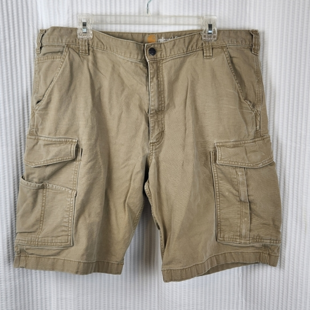 CARHARTT Khaki Relaxed Fit Cargo Cotton Shorts Size 40 Pockets‎ Classic Staple